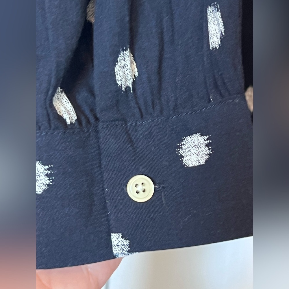 Loft Navy blue and white long sleeve button down blouse - Picture 3 of 5